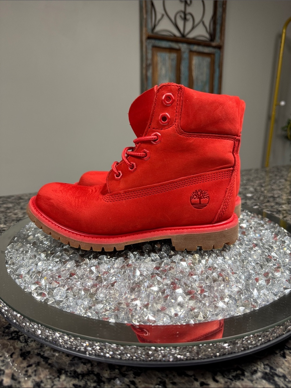 Timberland Women's Red Lace-Up Nubuck Boots EUC 6.5